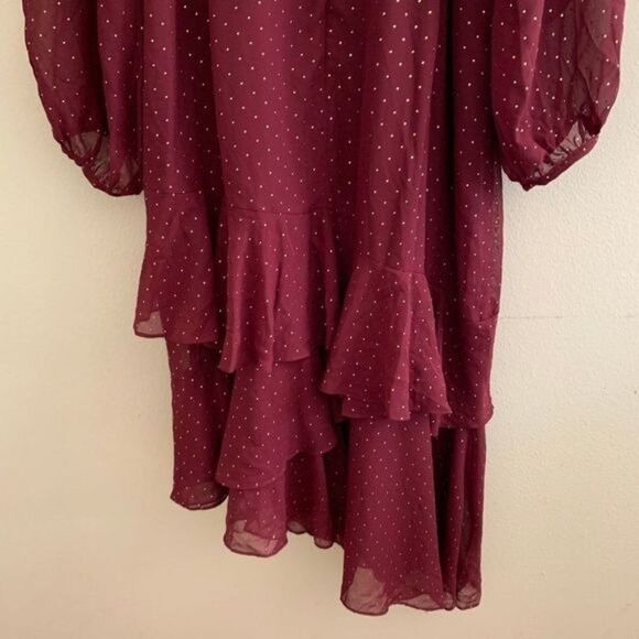 Cooper St Chiffon Dress Sz 22 Texture Dot & Ruffle Red White Asymmetrical - Picture 5 of 11